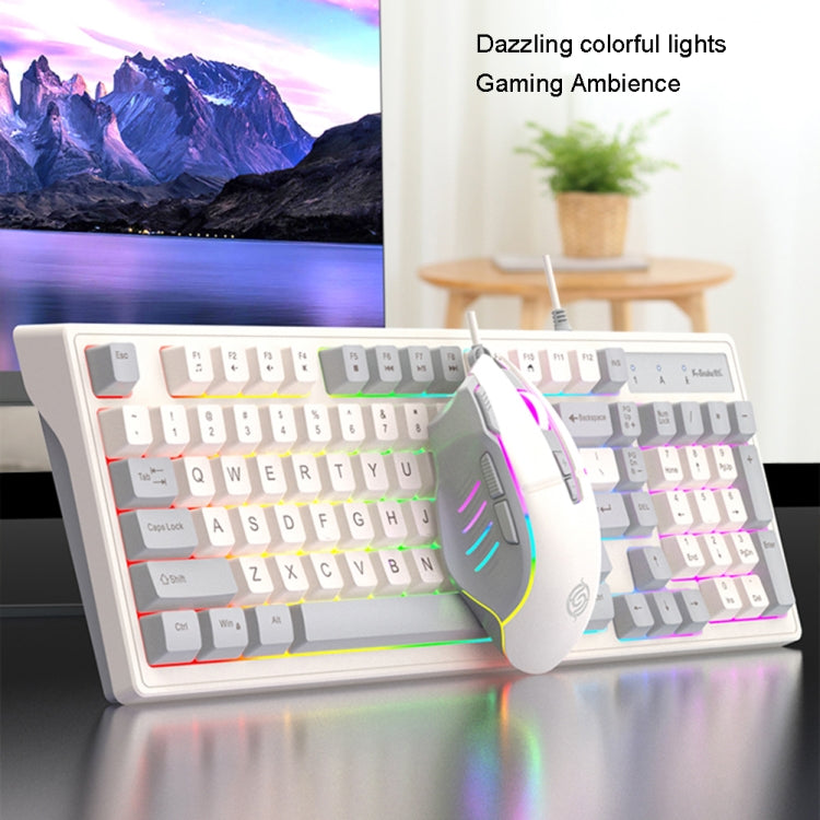 Lisslune | K-Snake Wired E-Sports Keyboard Mouse Mechanical Impression 98 Keys Desktop Computer Notebook Keyboard, Style: Keyboard+Mouse (Pink)