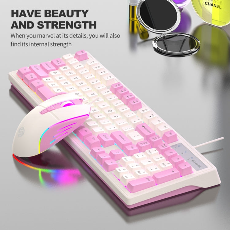 Lisslune | K-Snake Wired E-Sports Keyboard Mouse Mechanical Impression 98 Keys Desktop Computer Notebook Keyboard, Style: Keyboard+Mouse (Pink)