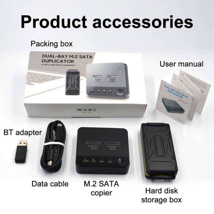 Lisslune | M.2 SATA hard drive duplicator Solid State Drive SSD mobile hard drive enclosure (Black)