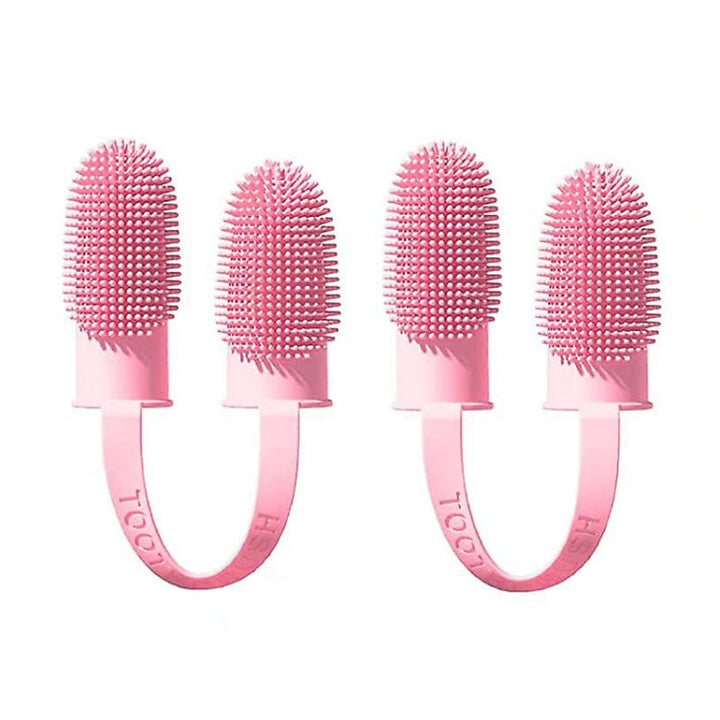 2 Piece Pet Dental Cleaning Double Finger Toothbrush Dogs and Cats Oral Cleaning Tools (Pink)