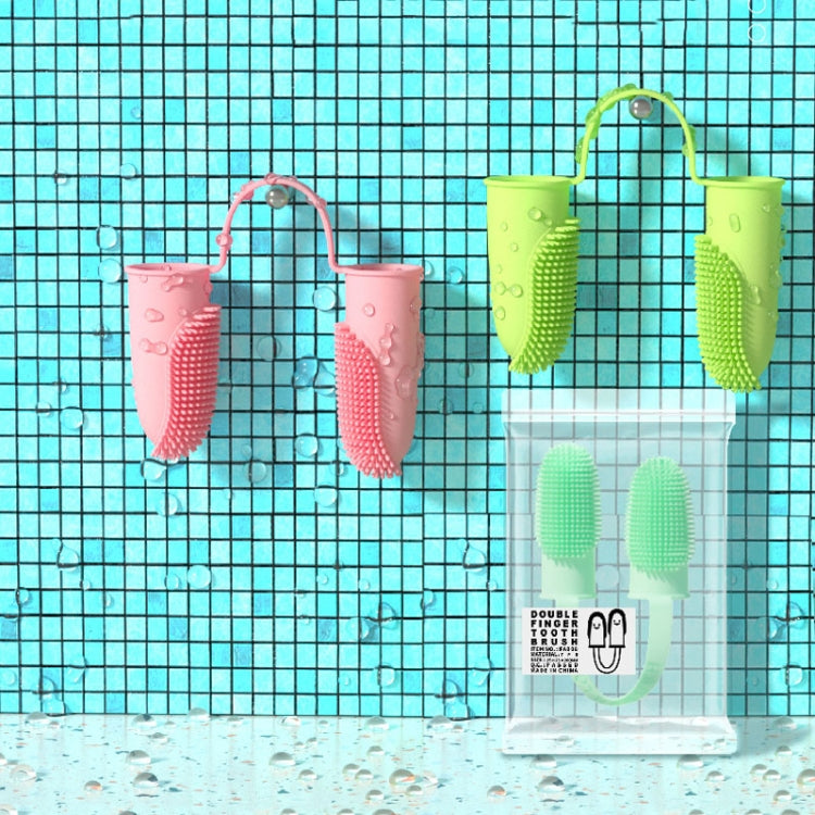 2 Piece Pet Dental Cleaning Double Finger Toothbrush Dogs and Cats Oral Cleaning Tools (Pink)