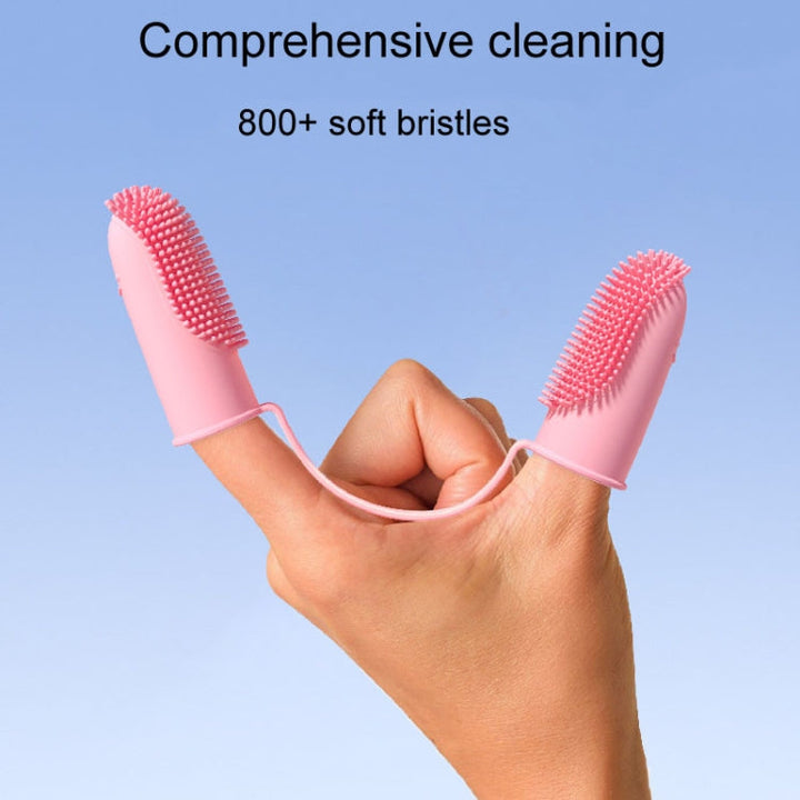 2 Piece Pet Dental Cleaning Double Finger Toothbrush Dogs and Cats Oral Cleaning Tools (Pink)