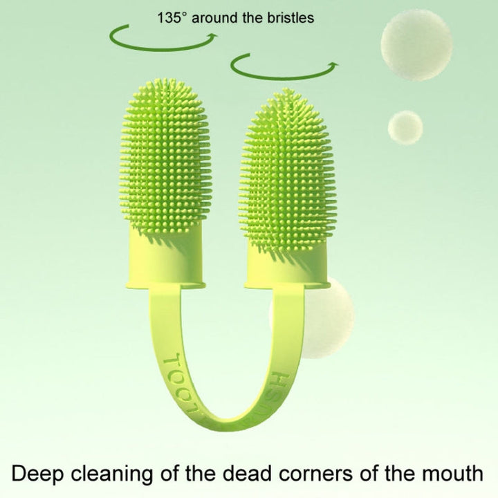 2 Piece Pet Tooth Cleaning Dual Finger Toothbrush Dogs and Cats Oral Cleaning Tools (Grass Yellow)