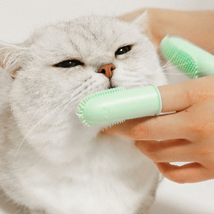 2 Piece Pet Tooth Cleaning Dual Finger Toothbrush Dogs and Cats Oral Cleaning Tools (Grass Yellow)
