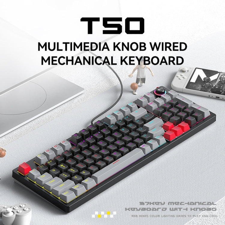 Lisslune | T-WOLF T50 97-Key RGB Illuminated Color-Matching Gaming Mechanical Keyboard with Button, Color: Black B