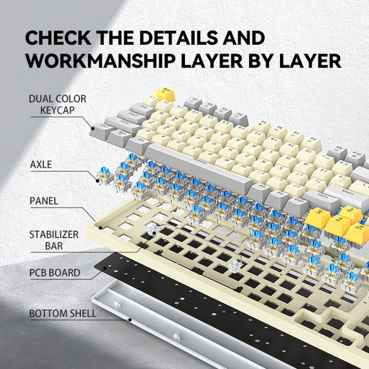 Lisslune | T-WOLF T50 97-Key RGB Illuminated Color-Matching Gaming Mechanical Keyboard with Button, Color: Black B