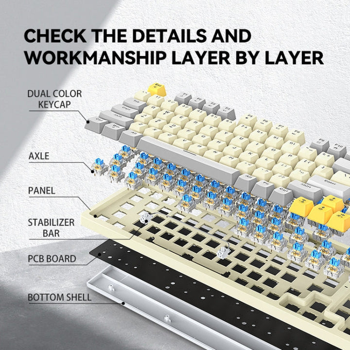 Lisslune | T-WOLF T50 97-Key RGB Illuminating Color Change Gaming Mechanical Keyboard with Key, Color: White B