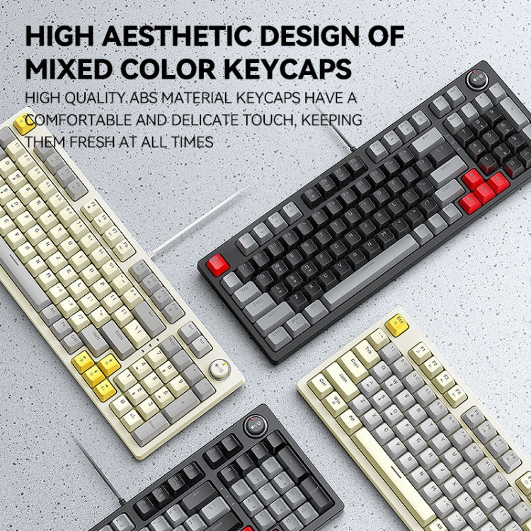 Lisslune | T-WOLF T50 97-Key RGB Illuminating Color Change Gaming Mechanical Keyboard with Key, Color: White B