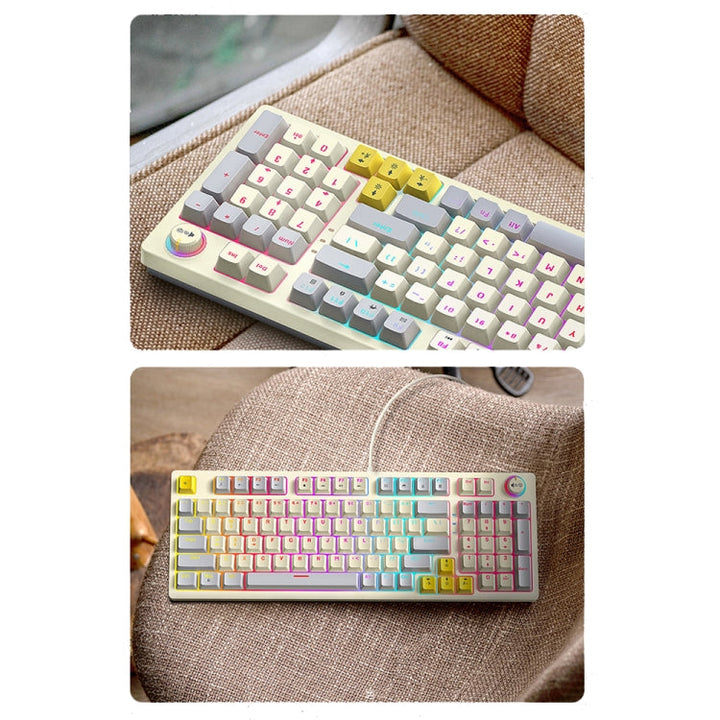 Lisslune | T-WOLF T50 97-Key RGB Illuminating Color Change Gaming Mechanical Keyboard with Key, Color: White B