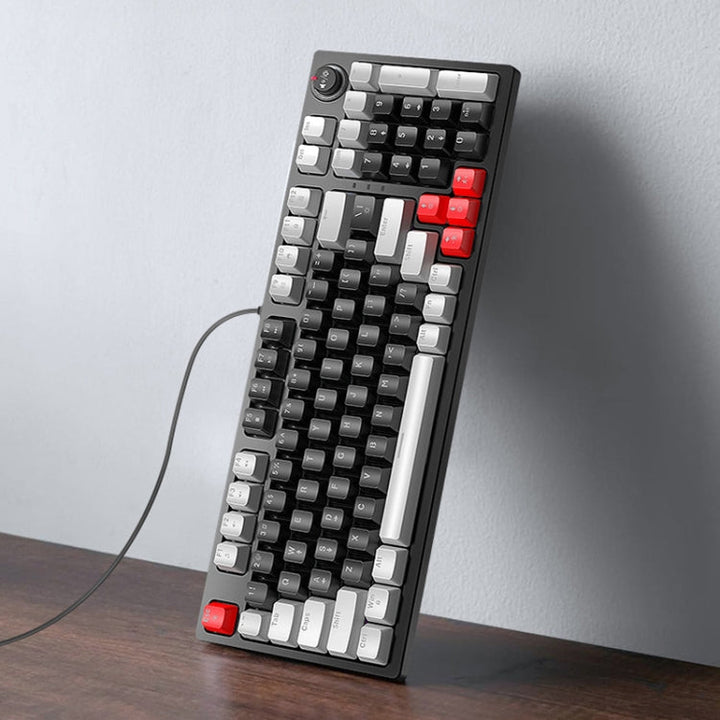 Lisslune | T-WOLF T50 97-Key RGB Illuminated Color-Matching Gaming Mechanical Keyboard with Button, Color: Black B
