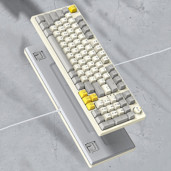 Lisslune | T-WOLF T50 97-Key RGB Illuminated Color-Matching Gaming Mechanical Keyboard with Button, Color: Black B