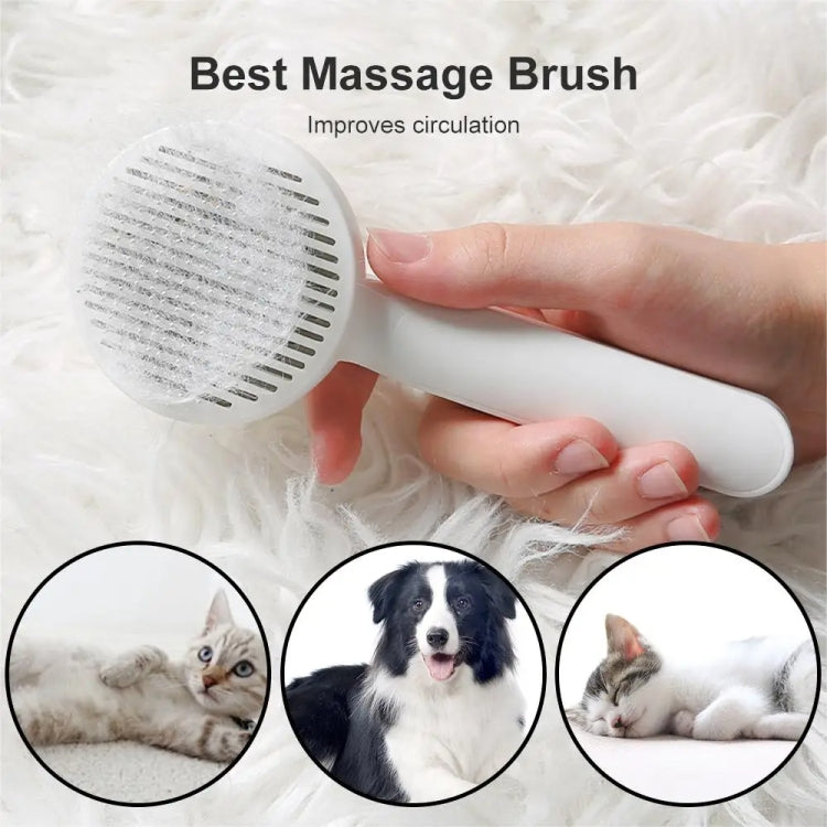 Pet self-cleaning de-shedding needle comb for cats grooming care hair removal comb (Pink)