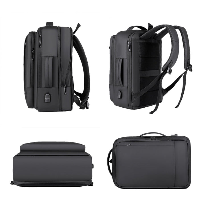 Lisslune | Expandable waterproof laptop backpack for business with USB port (Black)
