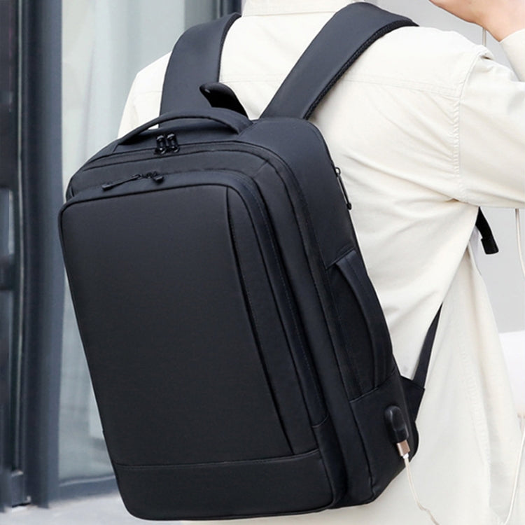 Lisslune | Expandable waterproof laptop backpack for business with USB port (Black)