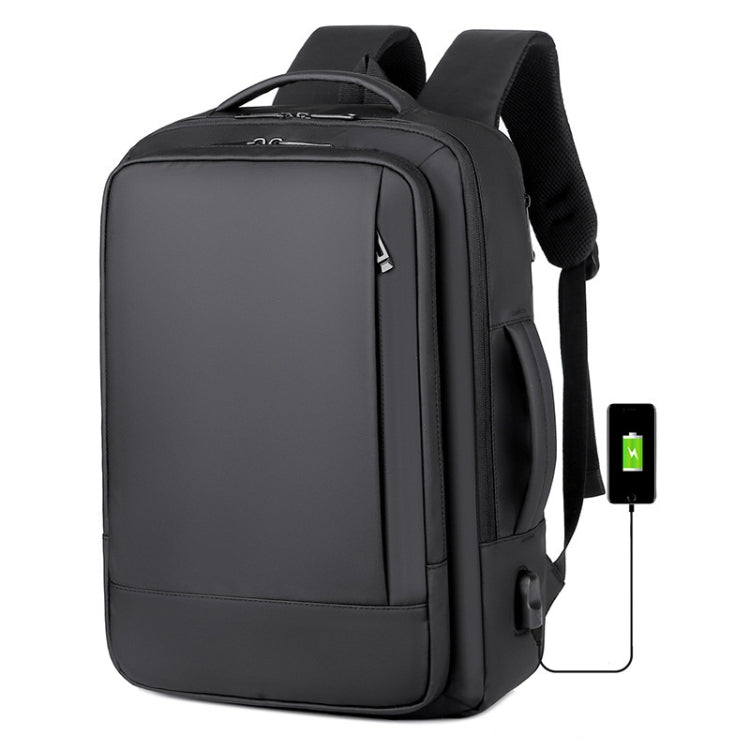 Lisslune | Expandable waterproof laptop backpack for business with USB port (Black)