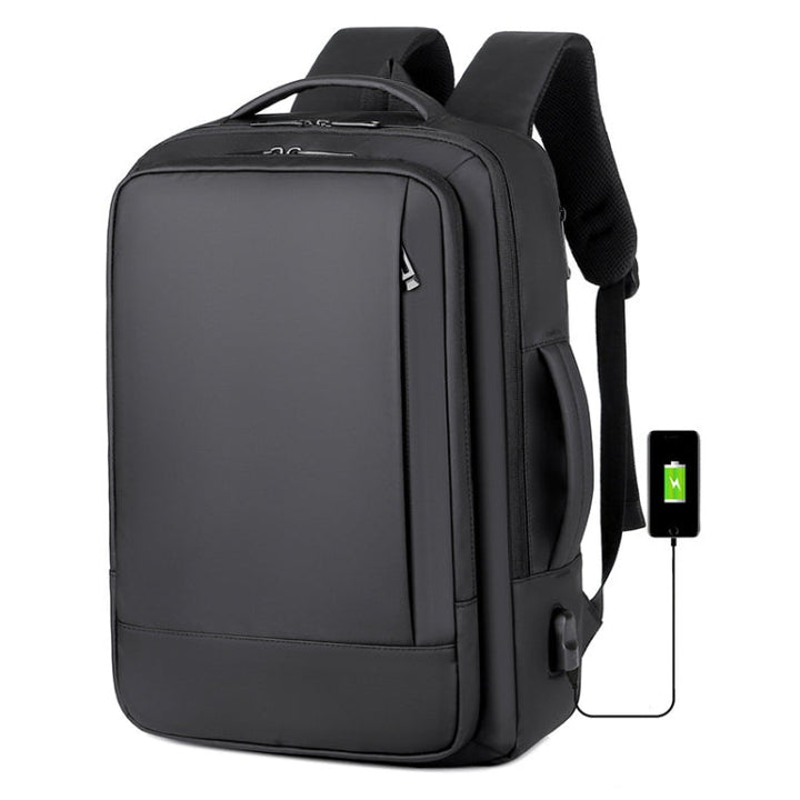 Lisslune | Expandable waterproof laptop backpack for business with USB port (Black)