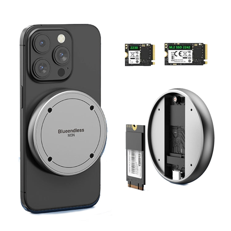 Lisslune | Blueendless M3N Magnetic M.2 2230 / 2242 NVMe SSD Enclosure 10Gbps Type-C USB3.1 SSD Enclosure For Mobile Phone