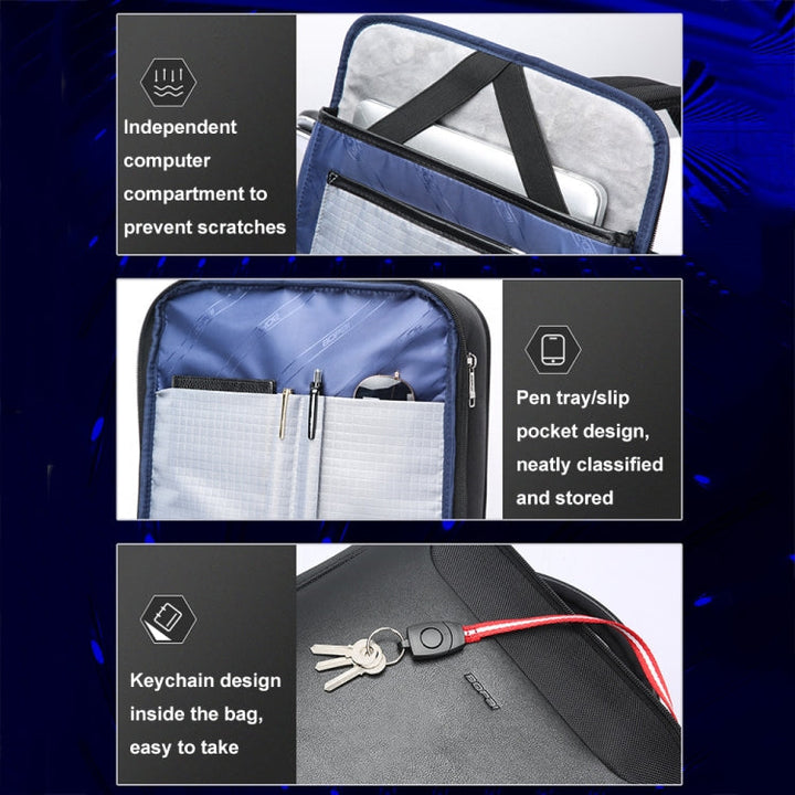 Lisslune | Bopai 61-19011 Backpack with large capacity and waterproof design for travel, laptop, with USB+Type-C connection (Black)