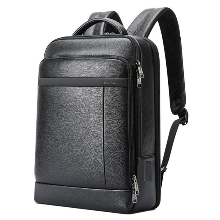 Lisslune | Bopai 61-120761 Large Capacity First Layer Cowhide Business Laptop Backpack With USB+Type-C Connection (Black)