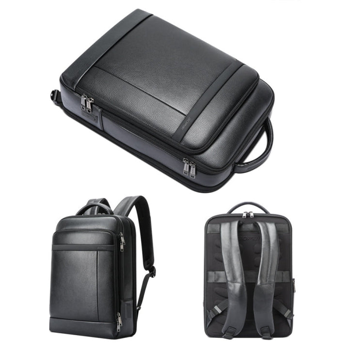 Lisslune | Bopai 61-120761 Large Capacity First Layer Cowhide Business Laptop Backpack With USB+Type-C Connection (Black)