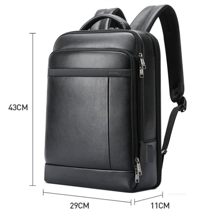 Lisslune | Bopai 61-120761 Large Capacity First Layer Cowhide Business Laptop Backpack With USB+Type-C Connection (Black)