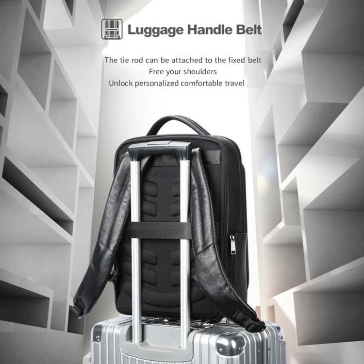 Lisslune | Bopai 61-120761 Large Capacity First Layer Cowhide Business Laptop Backpack With USB+Type-C Connection (Black)