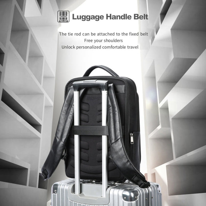 Lisslune | Bopai 61-120761 Large Capacity First Layer Cowhide Business Laptop Backpack With USB+Type-C Connection (Black)