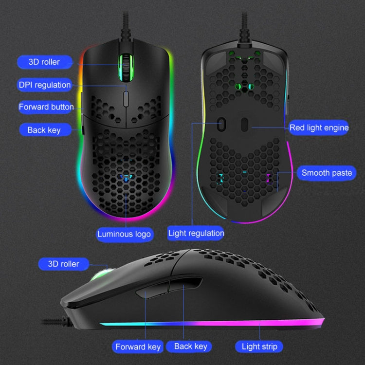 Lisslune | XUNSVFOX XYH90 Wired Hollow Mouse RGB Illuminated Macro Programming Gaming Mouse (Black)