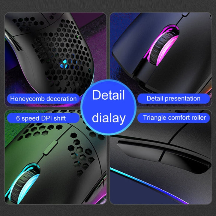 Lisslune | XUNSVFOX XYH90 Wired Hollow Mouse RGB Illuminated Macro Programming Gaming Mouse (Black)