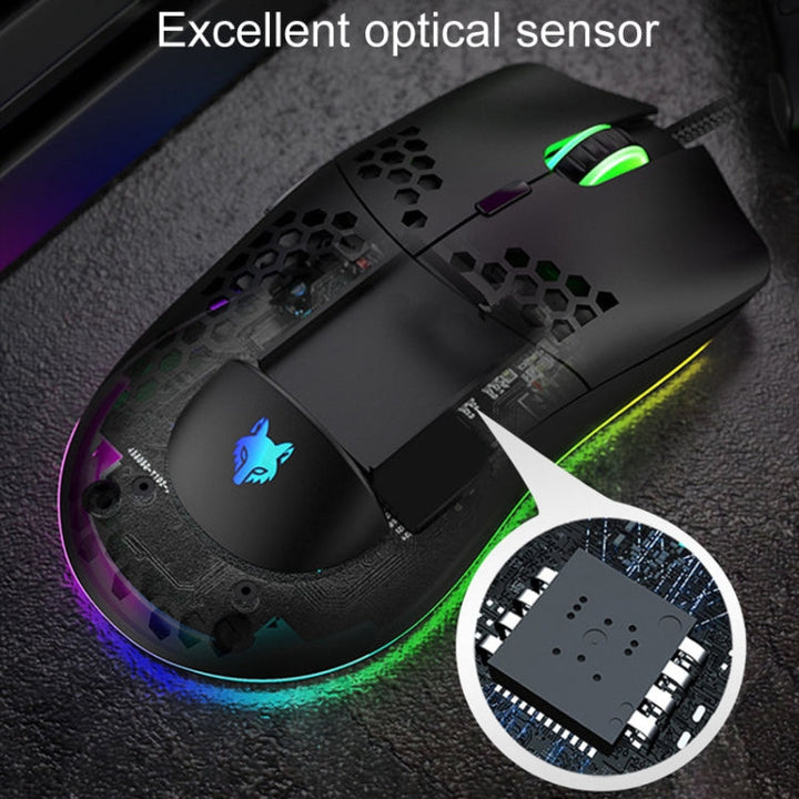 Lisslune | XUNSVFOX XYH90 Wired Hollow Mouse RGB Illuminated Macro Programming Gaming Mouse (Black)