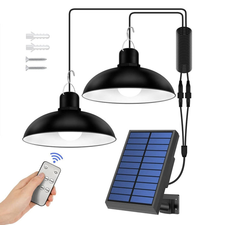 Lisslune | IP65 Waterproof Outdoor Solar LED Pendant Light Indoor Lighting, Specification: Double White Light with Remote Control