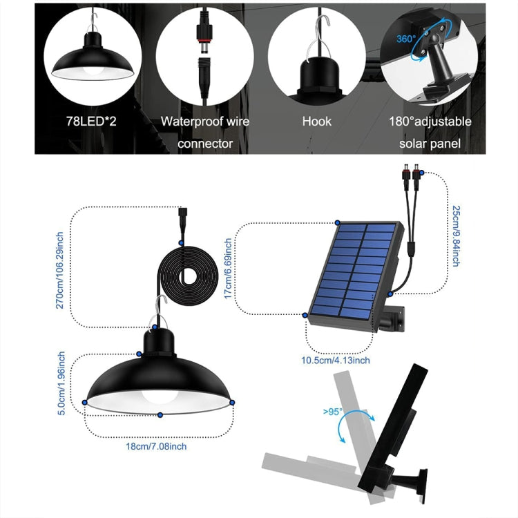 Lisslune | IP65 Waterproof Outdoor Solar LED Pendant Light Indoor Lighting, Specification: Double White Light with Remote Control