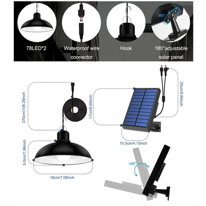 Lisslune | IP65 Waterproof Outdoor Solar LED Pendant Light Indoor Lighting, Specification: Double White Light with Remote Control