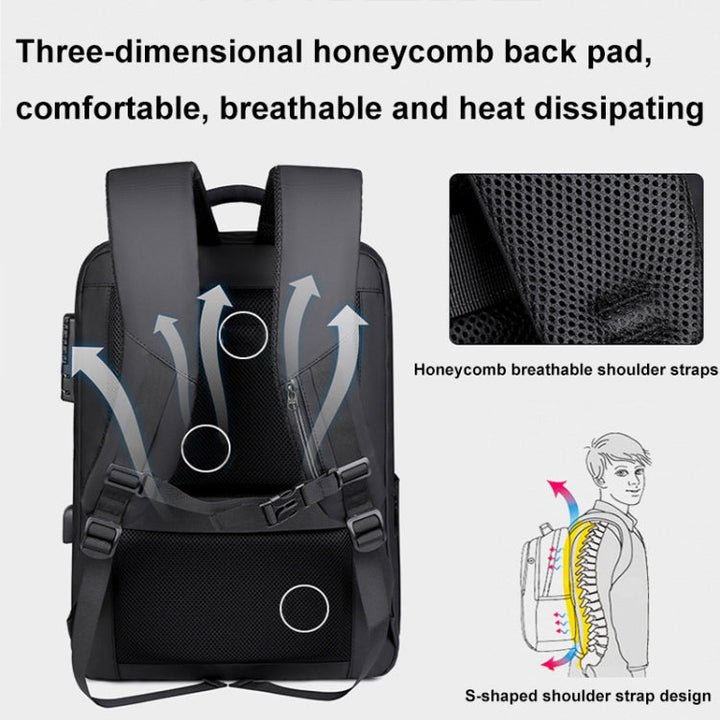 Lisslune | 17 Inch Password Lock Large Capacity Waterproof Laptop Backpack with USB Port (Dark Gray)