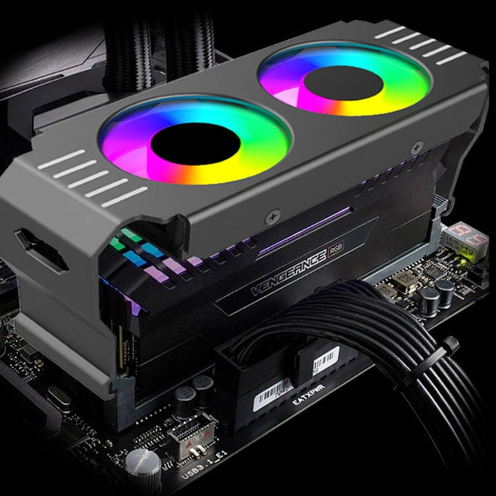 Lisslune | Desktop ARGB Memory Cooler PWM Temperature Control Dual-Fan, For DDR / DDR2 / DDR3 / DDR4 / DDR5 (White)