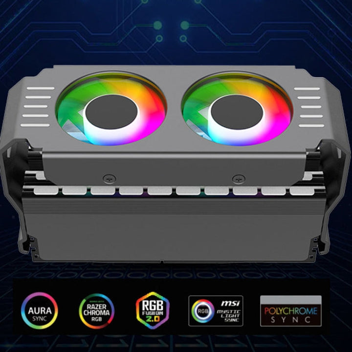 Lisslune | Desktop ARGB Memory Cooler PWM Temperature Control Dual-Fan, For DDR / DDR2 / DDR3 / DDR4 / DDR5 (Black)