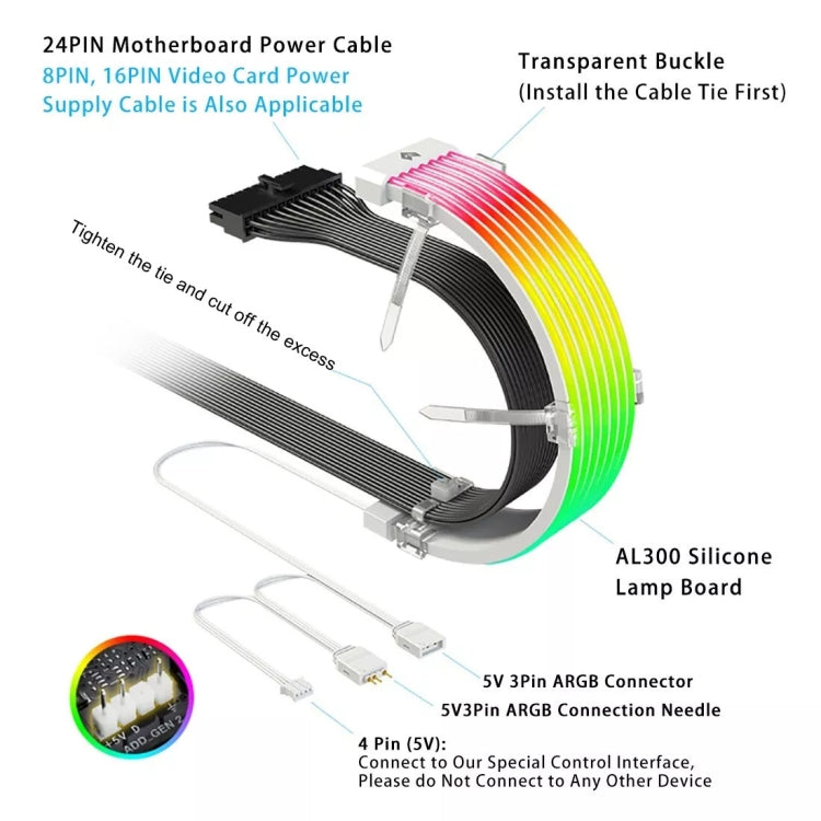 Lisslune | AOSOR AL300 Computer Glow Line ARGB Neon Cable Motherboard Case Light Strip Light Plate Decoration (White)