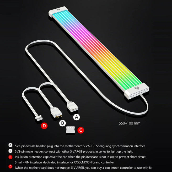 Lisslune | AOSOR AL300 Computer Glow Line ARGB Neon Cable Motherboard Case Light Strip Light Plate Decoration (White)