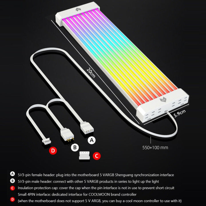 Lisslune | AOSOR Al200 Neon Cable Computer Motherboard Graphics Card Glow Board Power Supply Line Decoration (White)