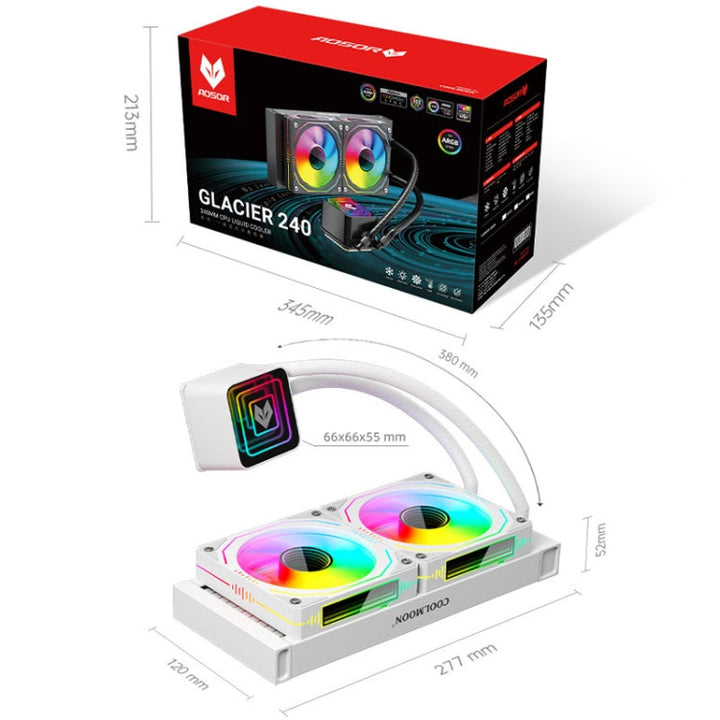 Lisslune | COOLMOON Glacier 240 Water Cooler Radiator Desktop ARGB Multi-Platform Integrated Lens CPU Water Cooling Fan, Color: Black