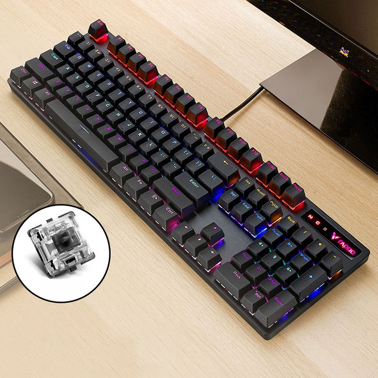 Lisslune | Rapoo V500 PRO Mixed Light 104 Keys Desktop Laptop Computer Gaming Esports Office Home Typing Wired Mechanical Keyboard (Black Shaft)