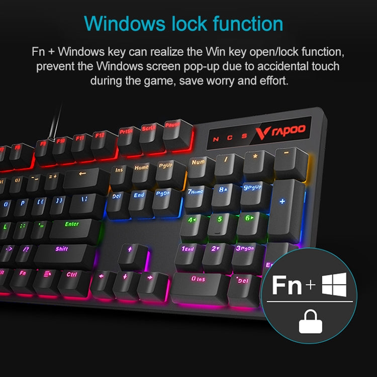 Lisslune | Rapoo V500 PRO Mixed Light 104 Keys Desktop Laptop Computer Gaming Esports Office Home Typing Wired Mechanical Keyboard (Black Shaft)