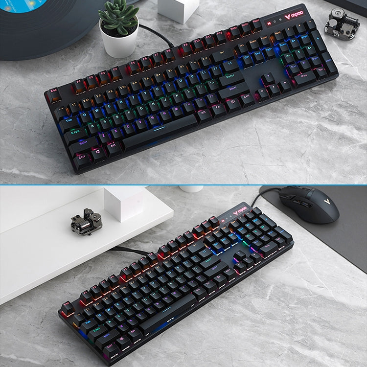 Lisslune | Rapoo V500 PRO Mixed Light 104 Keys Desktop Laptop Computer Gaming Esports Office Home Typing Wired Mechanical Keyboard (Black Shaft)