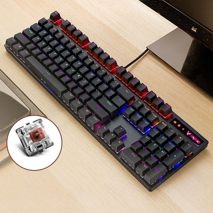 Lisslune | Rapoo V500 PRO Mixed Light 104 Keys Desktop Laptop Computer Game Esports Office Home Typing Wired Mechanical Keyboard (Tee-Shaft)