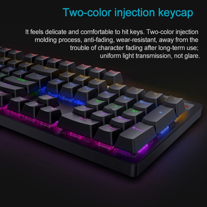 Lisslune | Rapoo V500 PRO Mixed Light 104 Keys Desktop Laptop Computer Game Esports Office Home Typing Wired Mechanical Keyboard (Tee-Shaft)