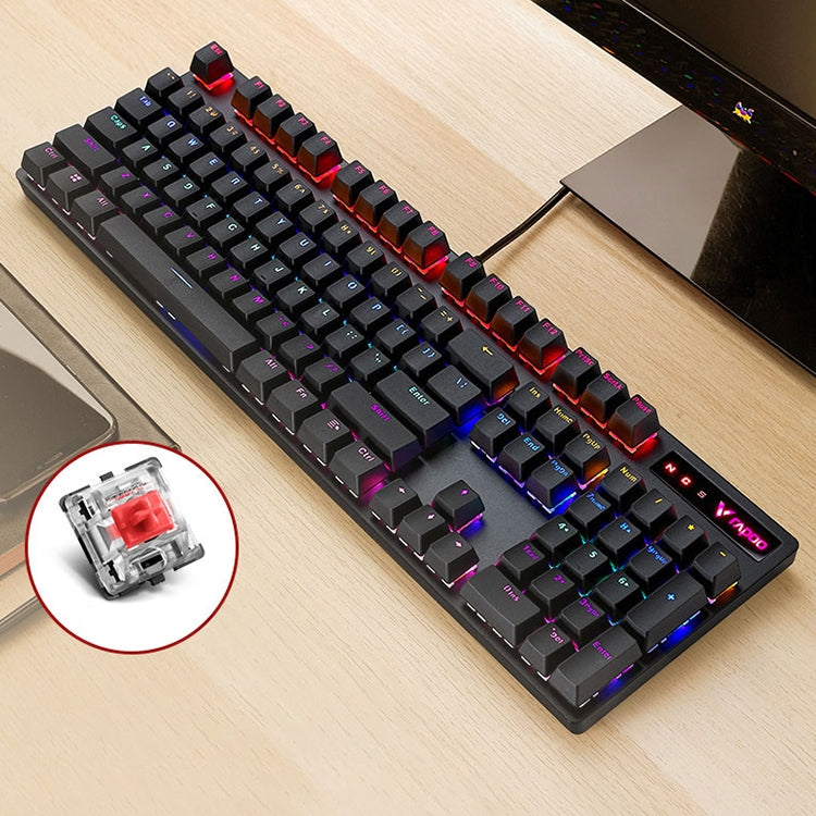 Lisslune | Rapoo V500 PRO Mixed Light 104 Keys Desktop Laptop Computer Game Esports Office Home Typing Wired Mechanical Keyboard (Red Switch)