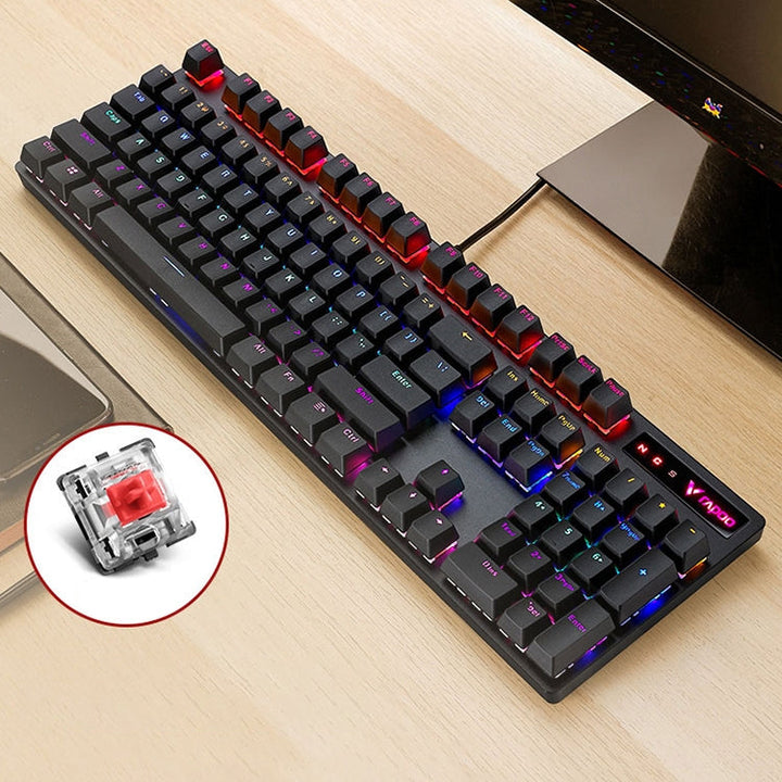 Lisslune | Rapoo V500 PRO Mixed Light 104 Keys Desktop Laptop Computer Game Esports Office Home Typing Wired Mechanical Keyboard (Red Switch)