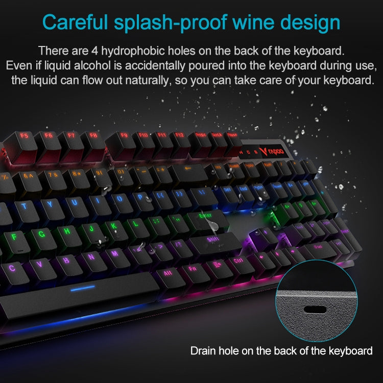 Lisslune | Rapoo V500 PRO Mixed Light 104 Keys Desktop Laptop Computer Game Esports Office Home Typing Wired Mechanical Keyboard (Red Switch)