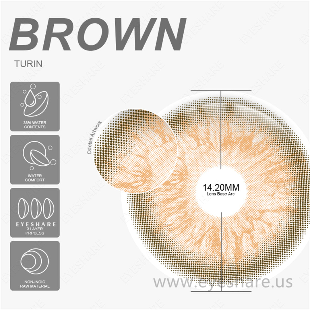 Lisslune Turin Brown 14.2mm 1 Pair | 1 Year