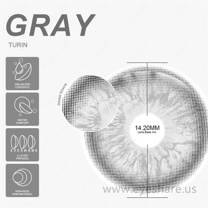 Lisslune Turin Gray 14.2mm 1 Pair | 1 Year